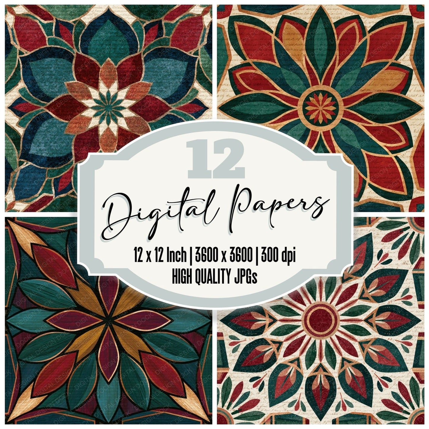 Mandala Coffins Malachite Burgundy Digital Paper Pack (DDD014033)