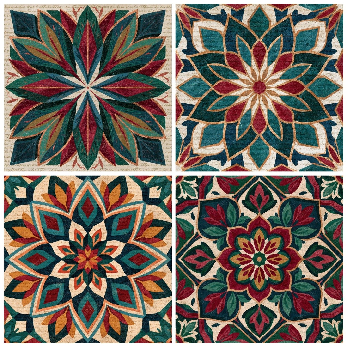 Mandala Coffins Malachite Burgundy Digital Paper Pack (DDD014033)