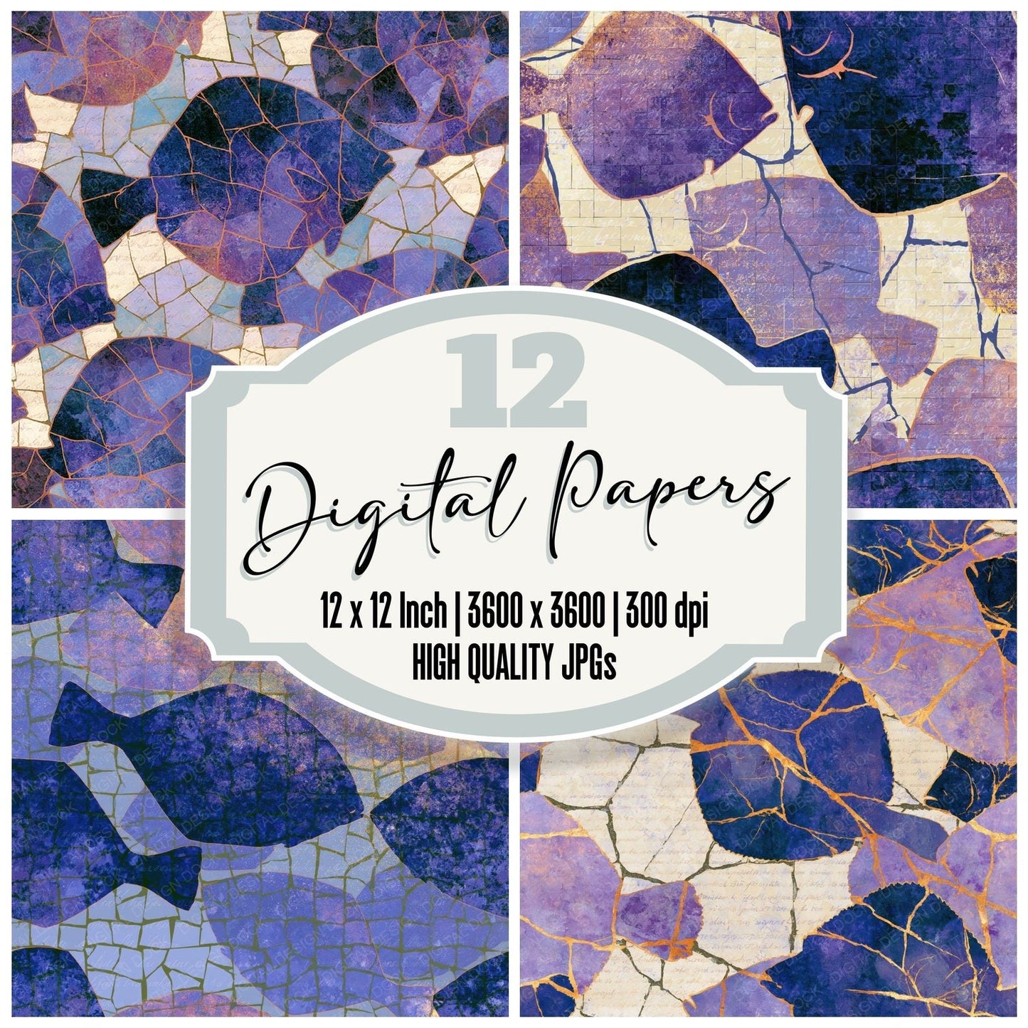 Mosaic Flounder Amethyst Lavender Digital Paper Pack (DDD014035)