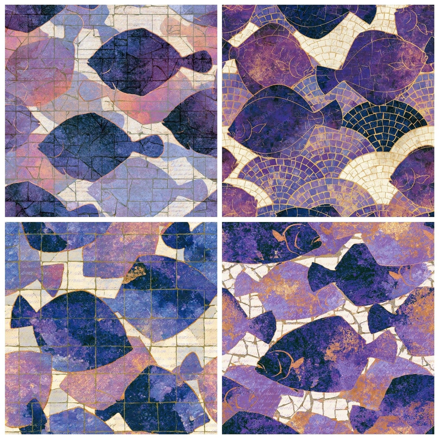 Mosaic Flounder Amethyst Lavender Digital Paper Pack (DDD014035)