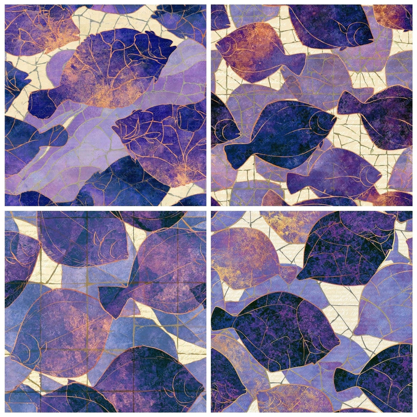 Mosaic Flounder Amethyst Lavender Digital Paper Pack (DDD014035)