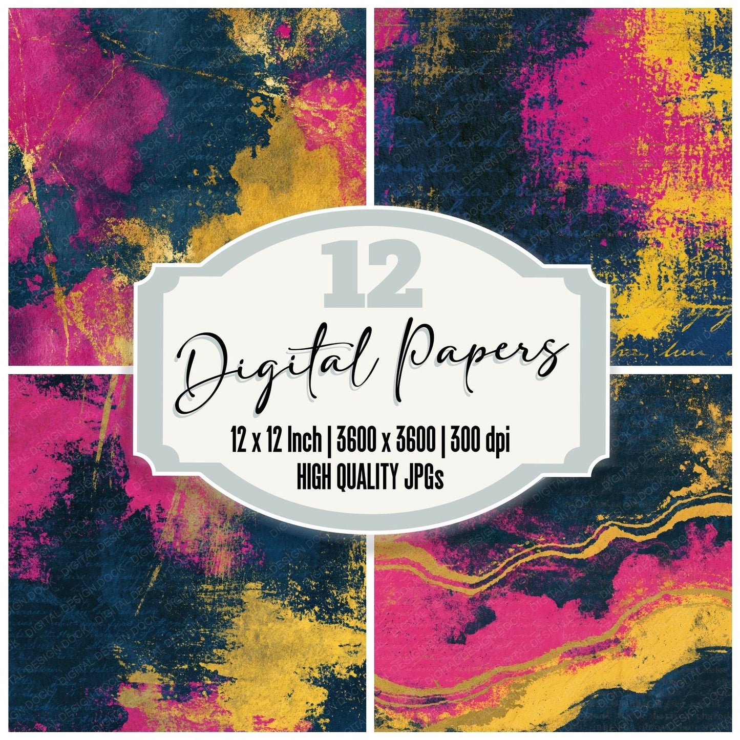 Naturalist Hot Pink Yellow Navy Abstract Digital Paper Pack (DDD014036)
