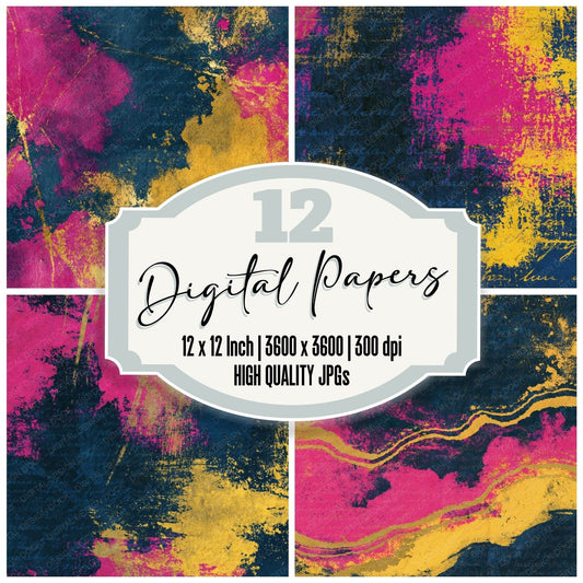 Naturalist Hot Pink Yellow Navy Abstract Digital Paper Pack (DDD014036)