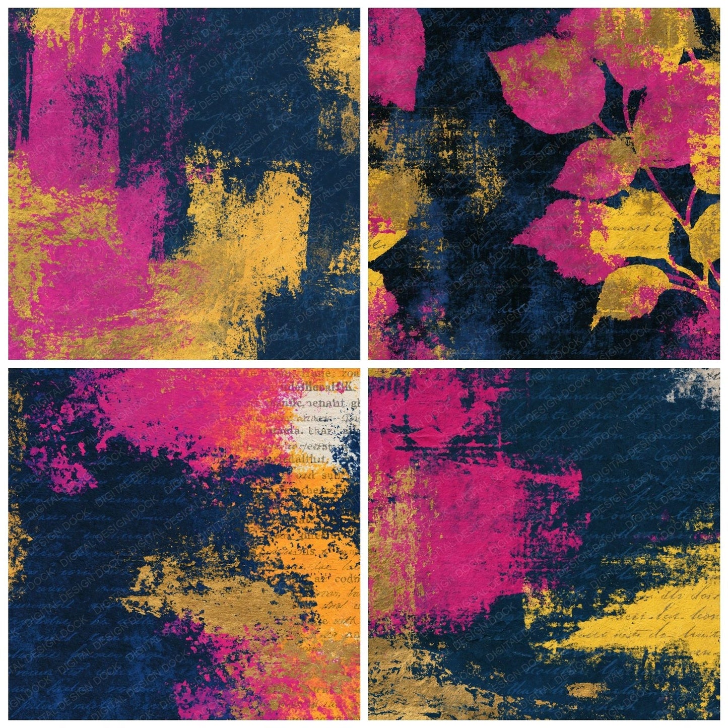 Naturalist Hot Pink Yellow Navy Abstract Digital Paper Pack (DDD014036)