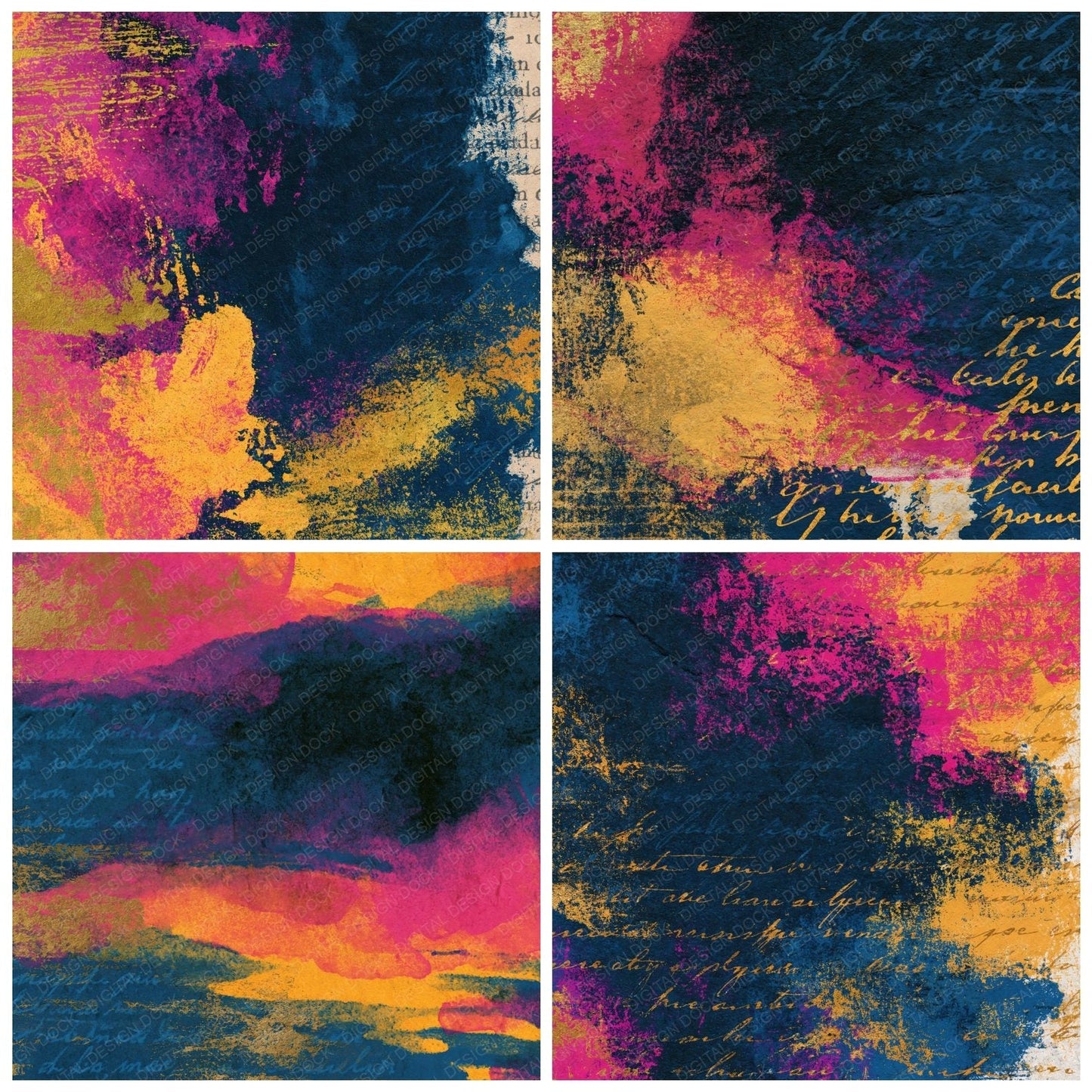 Naturalist Hot Pink Yellow Navy Abstract Digital Paper Pack (DDD014036)