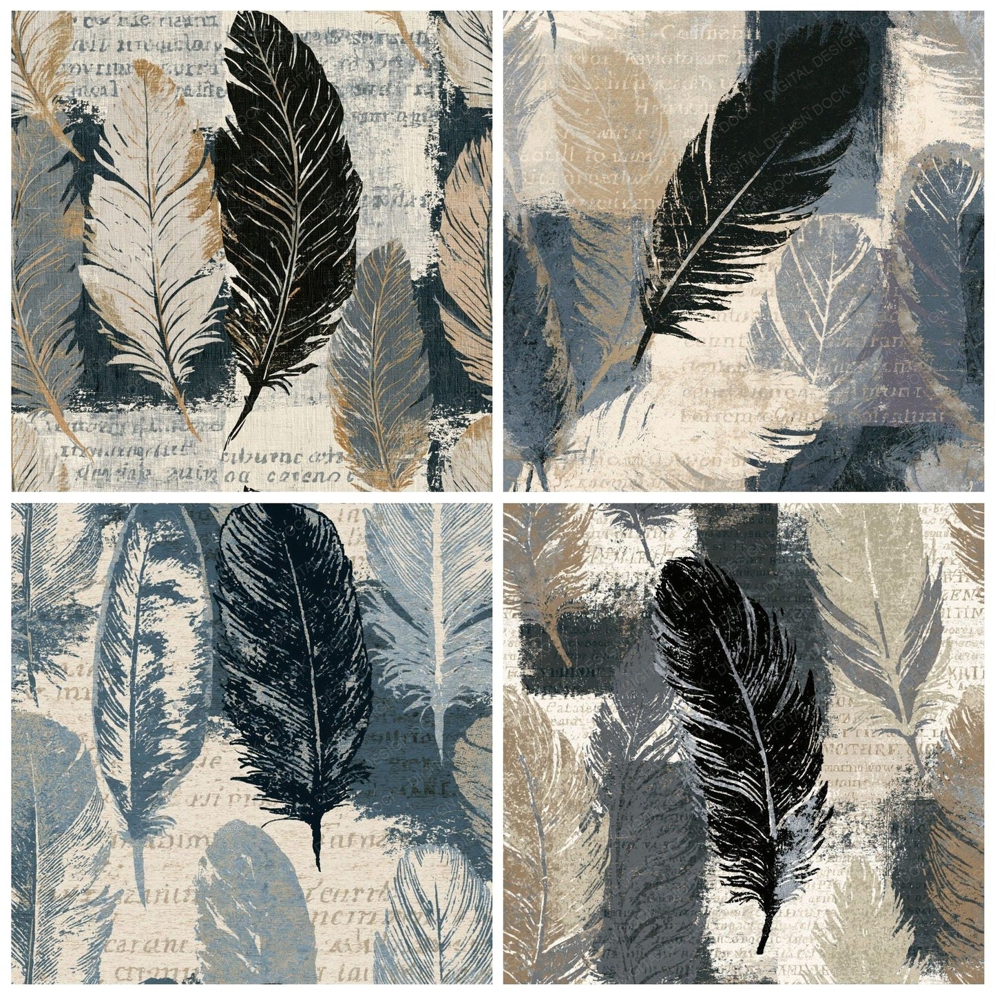 Pop Art Feathers Linen Slate Digital Paper Pack (DDD014038)