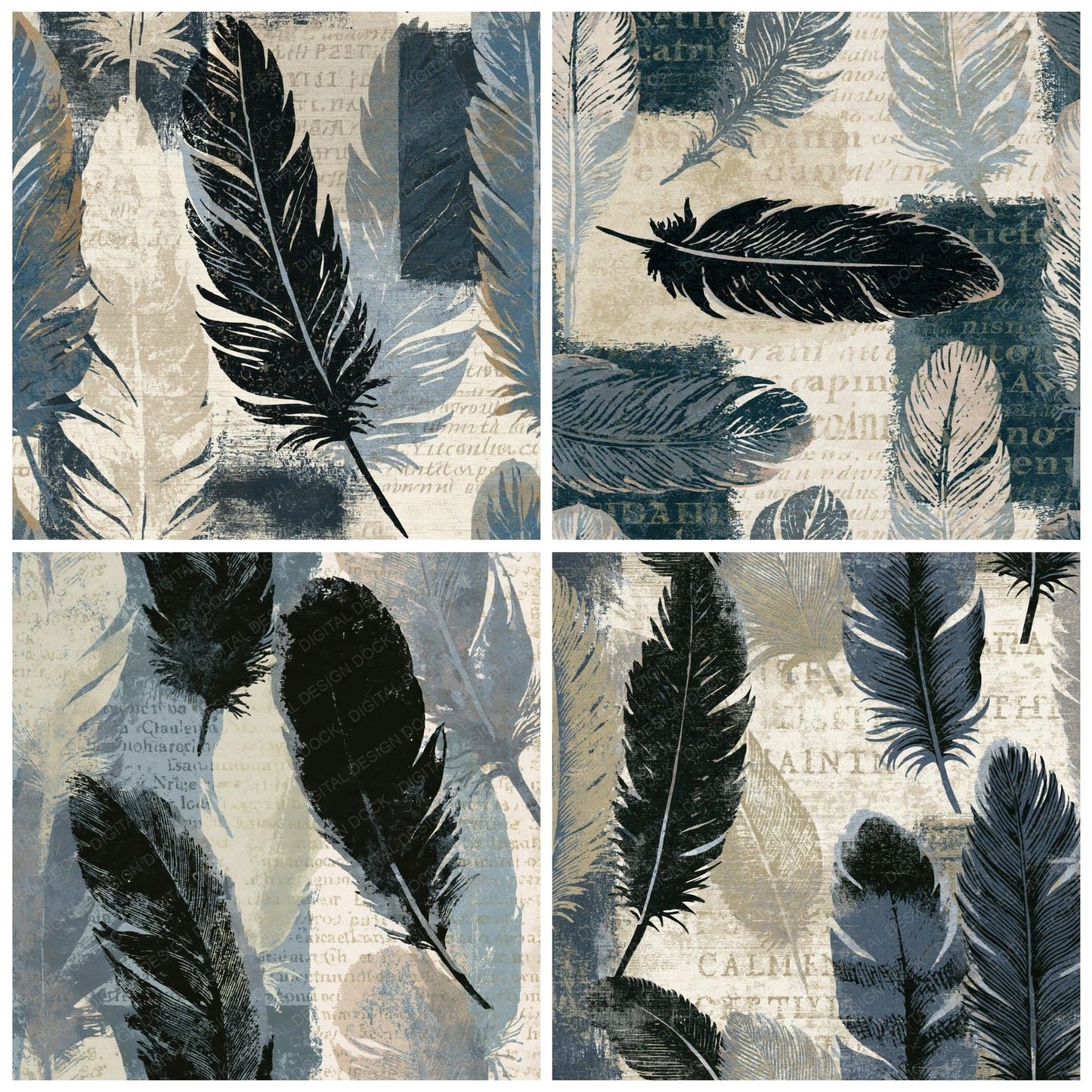 Pop Art Feathers Linen Slate Digital Paper Pack (DDD014038)