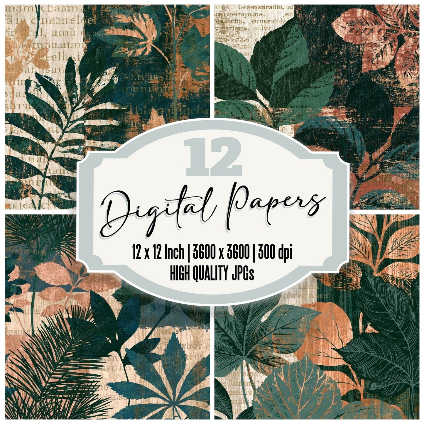 Pyrography Forest Green Bone Texture Digital Paper Pack (DDD014039)