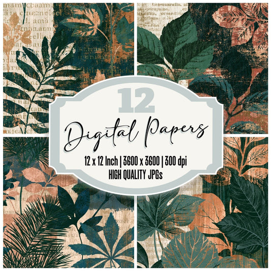 Pyrography Forest Green Bone Texture Digital Paper Pack (DDD014039)