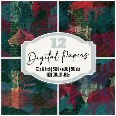 Scratchboard Hyena Malachite Burgundy Seamless Digital Paper Pack (DDD014040)