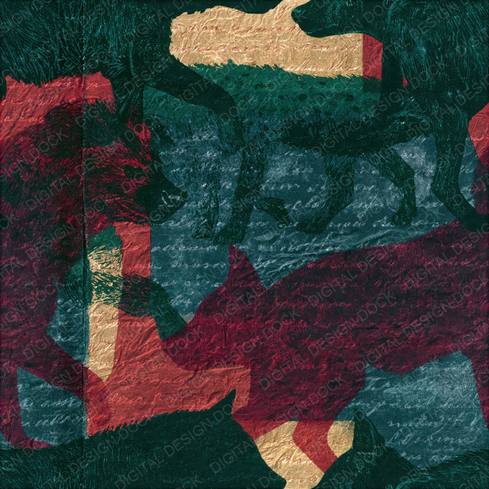 Scratchboard Hyena Malachite Burgundy Seamless Digital Paper Pack (DDD014040)