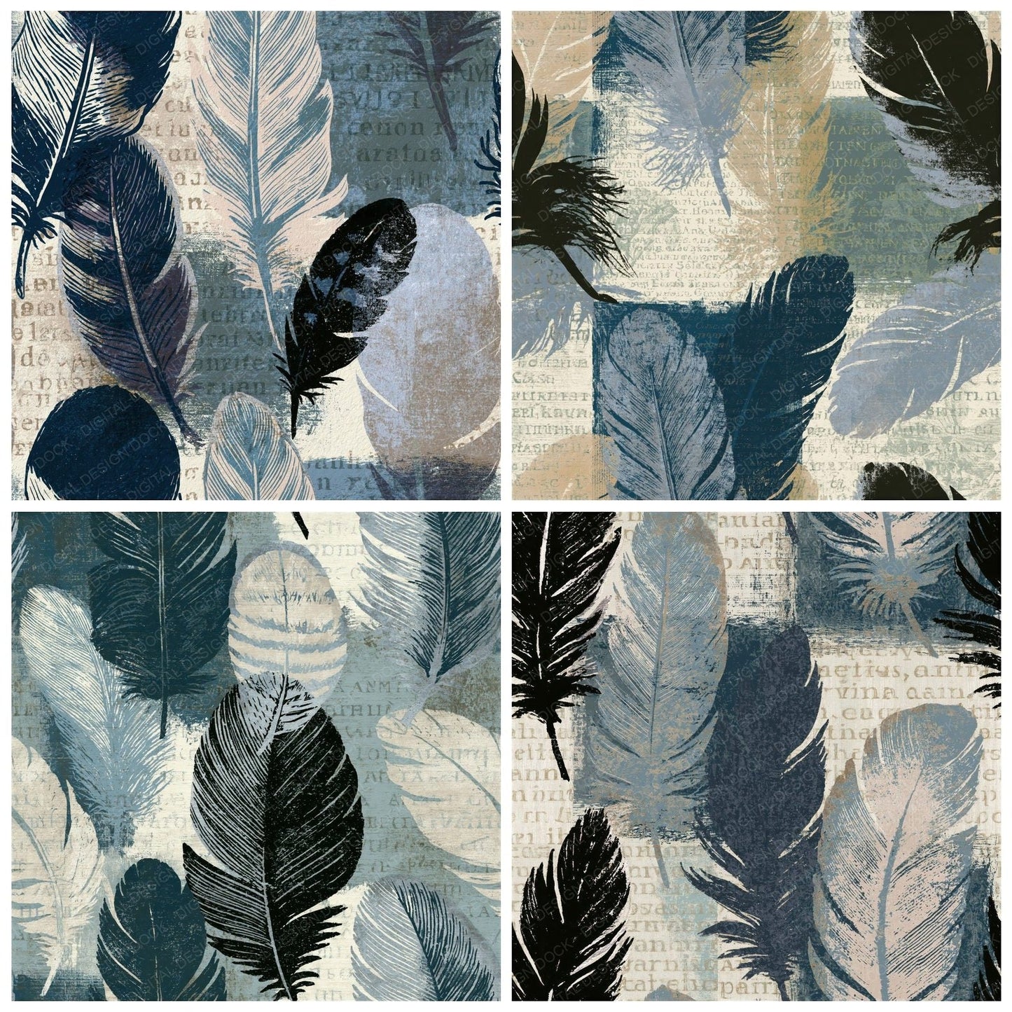 Seamless Feathers Linen Slate Digital Paper Pack (DDD014041)