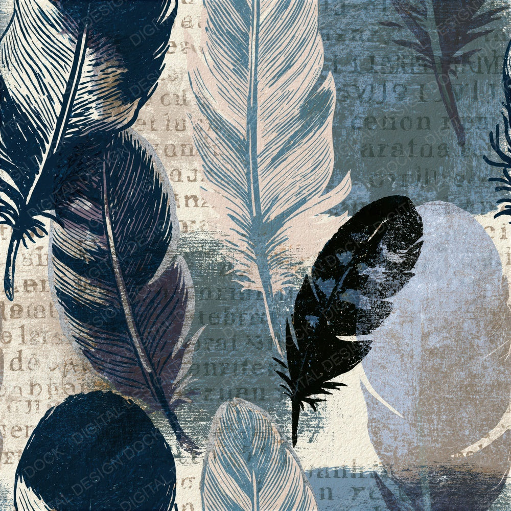Seamless Feathers Linen Slate Digital Paper Pack (DDD014041)