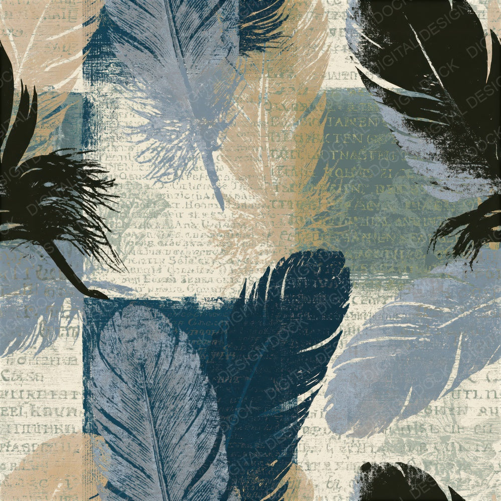 Seamless Feathers Linen Slate Digital Paper Pack (DDD014041)