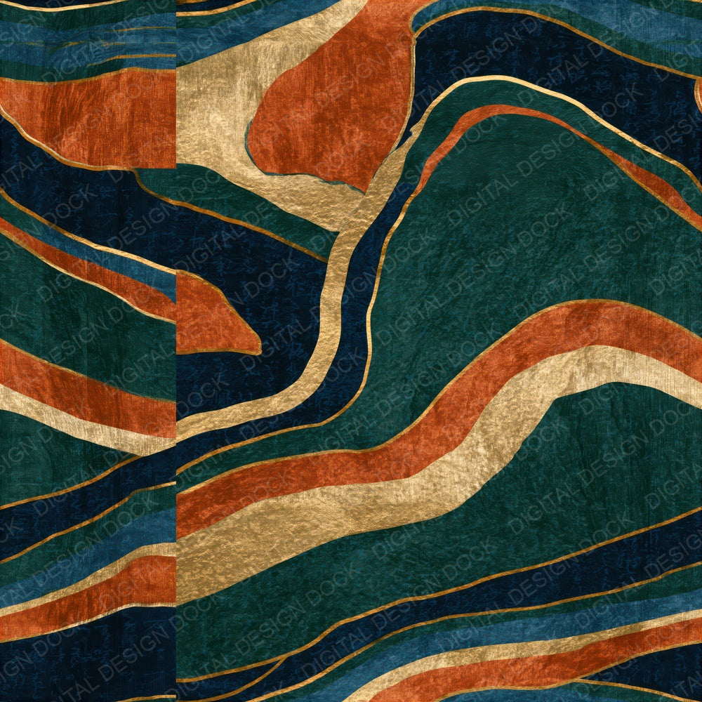 Ukiyo-e Midnight Green Copper Navy Abstract Seamless Digital Paper Pack (DDD014043)