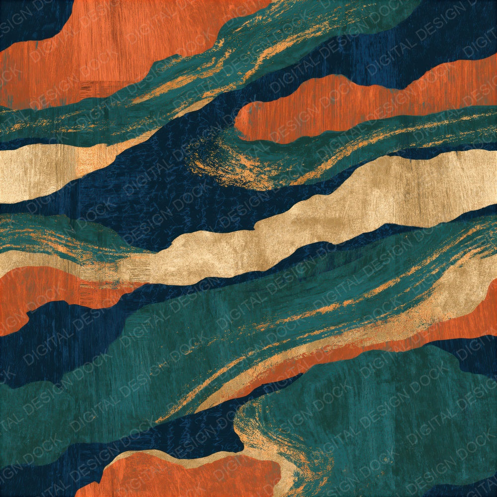 Ukiyo-e Midnight Green Copper Navy Abstract Seamless Digital Paper Pack (DDD014043)