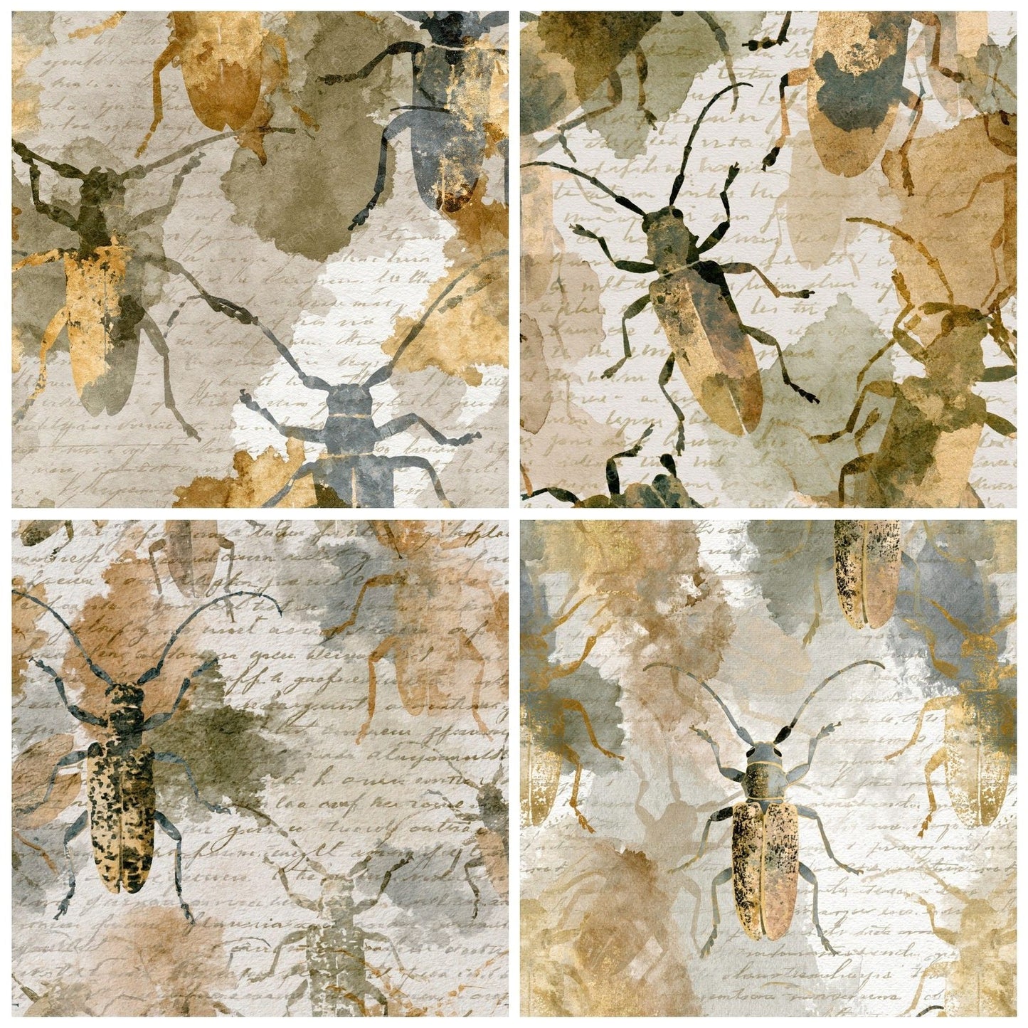Watercolour Longhorn Beetles Sepia Olive Digital Paper Pack (DDD014044)