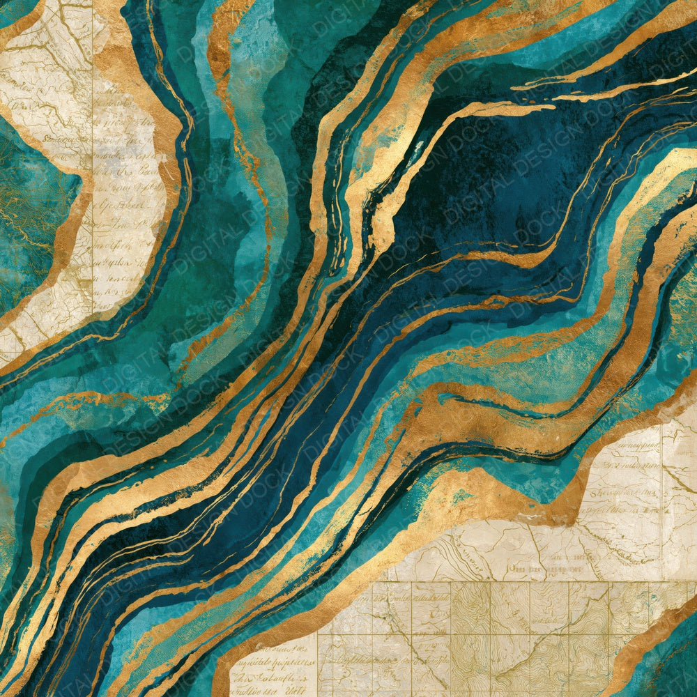 Antique Map Malachite Teal Abstract Digital Paper Pack (DDD014045)