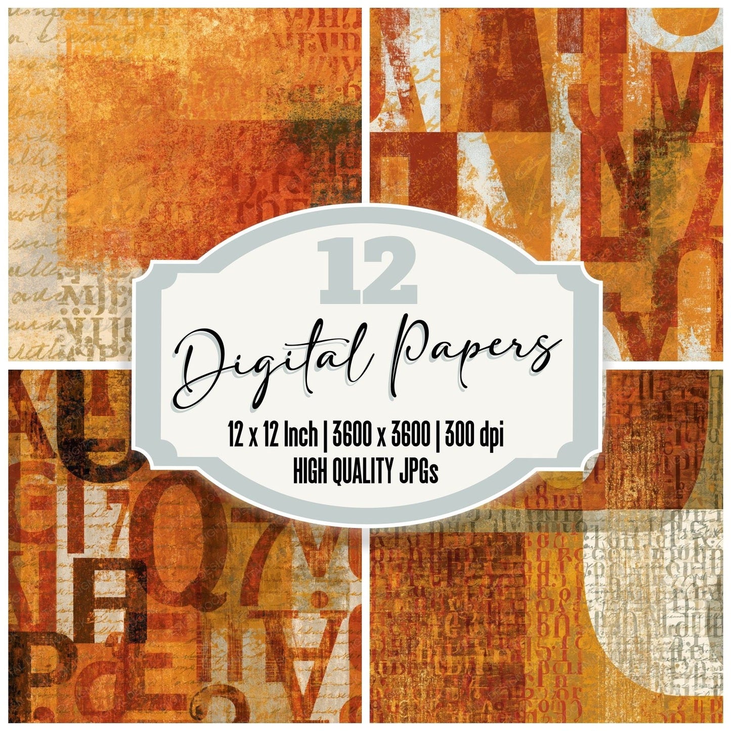 ASCII Burnt Orange Ochre Texture Digital Paper Pack (DDD014046)