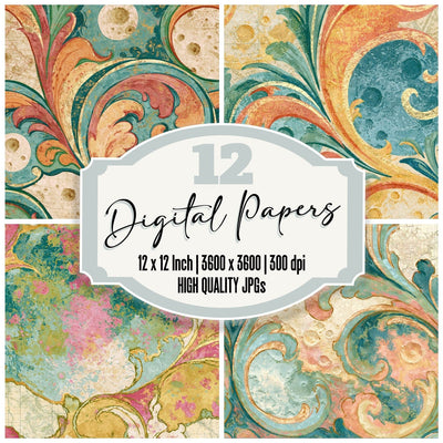 Baroque Lunar Craters Mint Strawberry Lemon Digital Paper Pack (DDD014047)