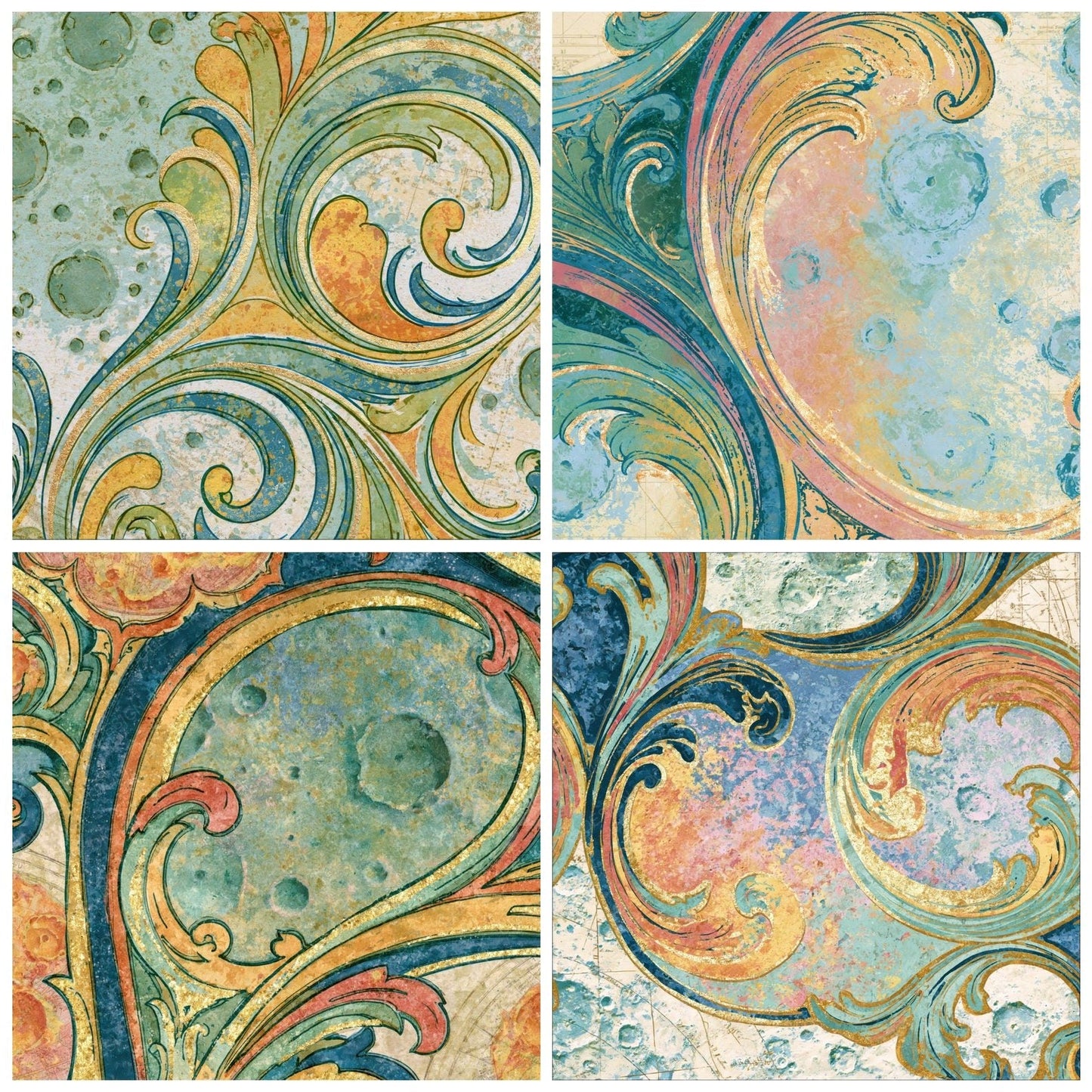 Baroque Lunar Craters Mint Strawberry Lemon Digital Paper Pack (DDD014047)