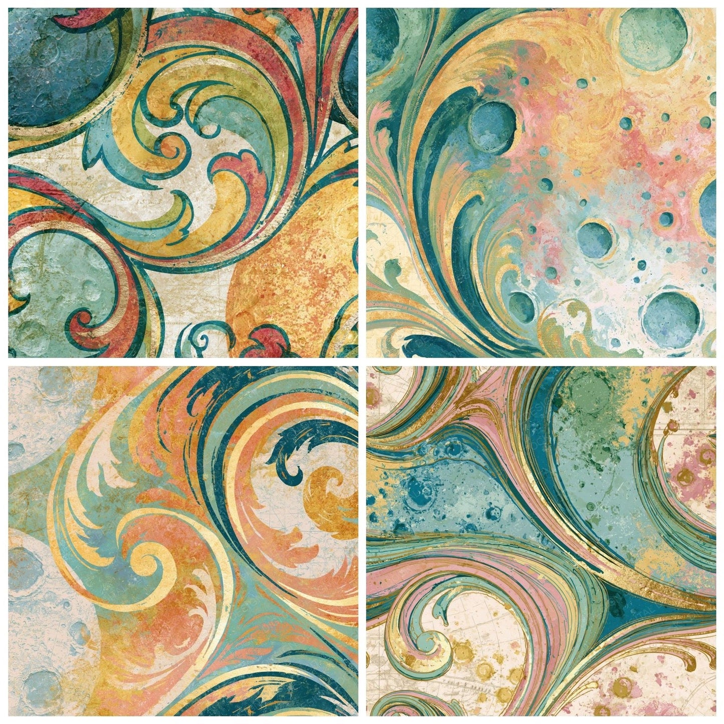 Baroque Lunar Craters Mint Strawberry Lemon Digital Paper Pack (DDD014047)