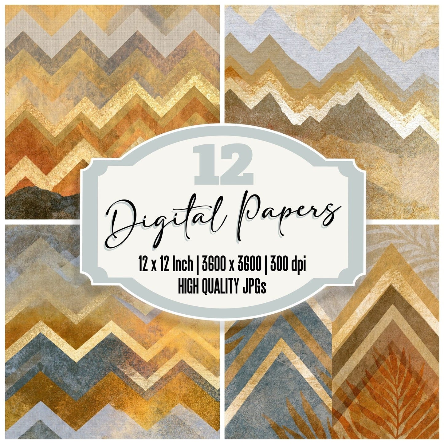 Blueprint Zigzag Wheat Gold Digital Paper Pack (DDD014048)