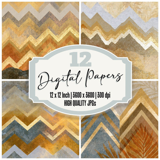 Blueprint Zigzag Wheat Gold Digital Paper Pack (DDD014048)