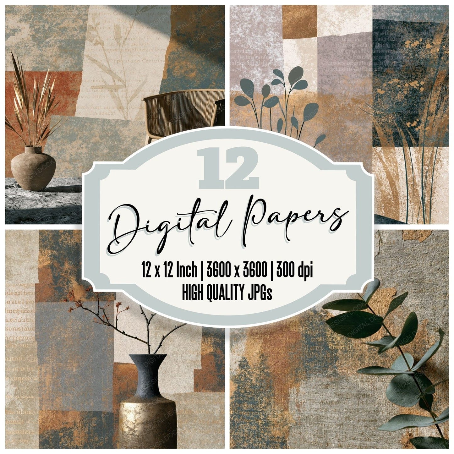 Bohemian Bone Stone Taupe Tonal Digital Paper Pack (DDD014049)