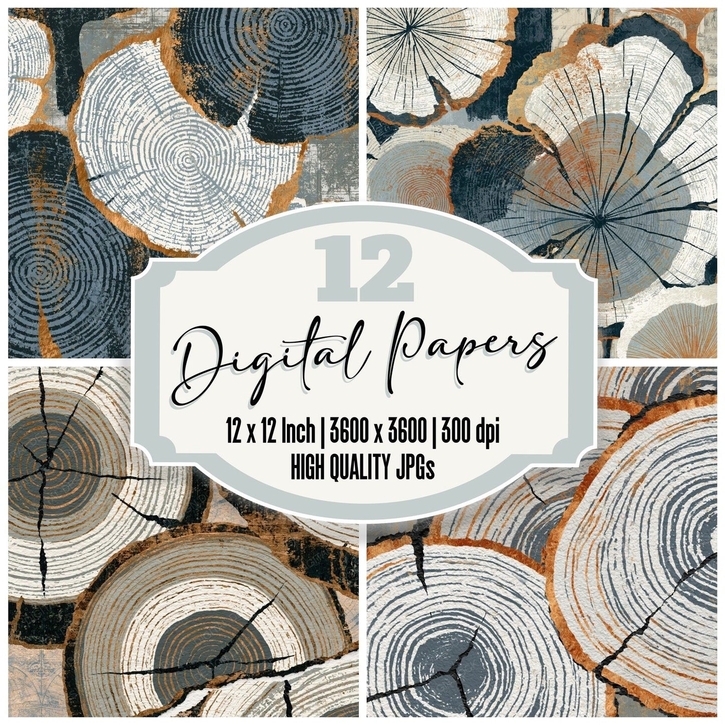 Collage Mushroom Rings Dove Grey Digital Paper Pack (DDD014051)