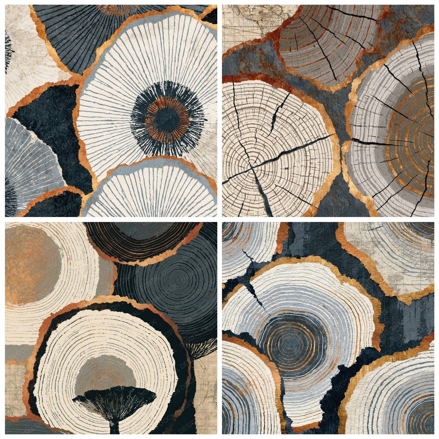 Collage Mushroom Rings Dove Grey Digital Paper Pack (DDD014051)