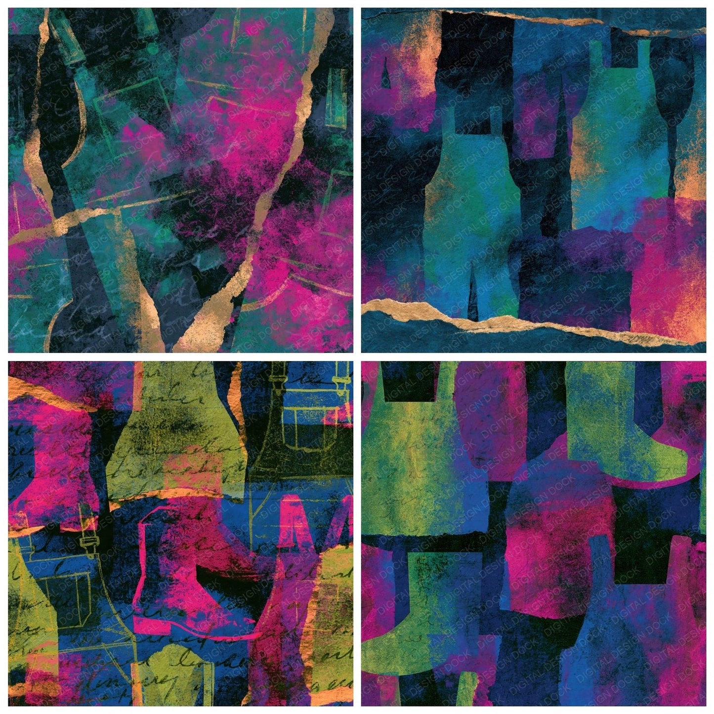 Collage Overalls Neon Magenta Digital Paper Pack (DDD014052)