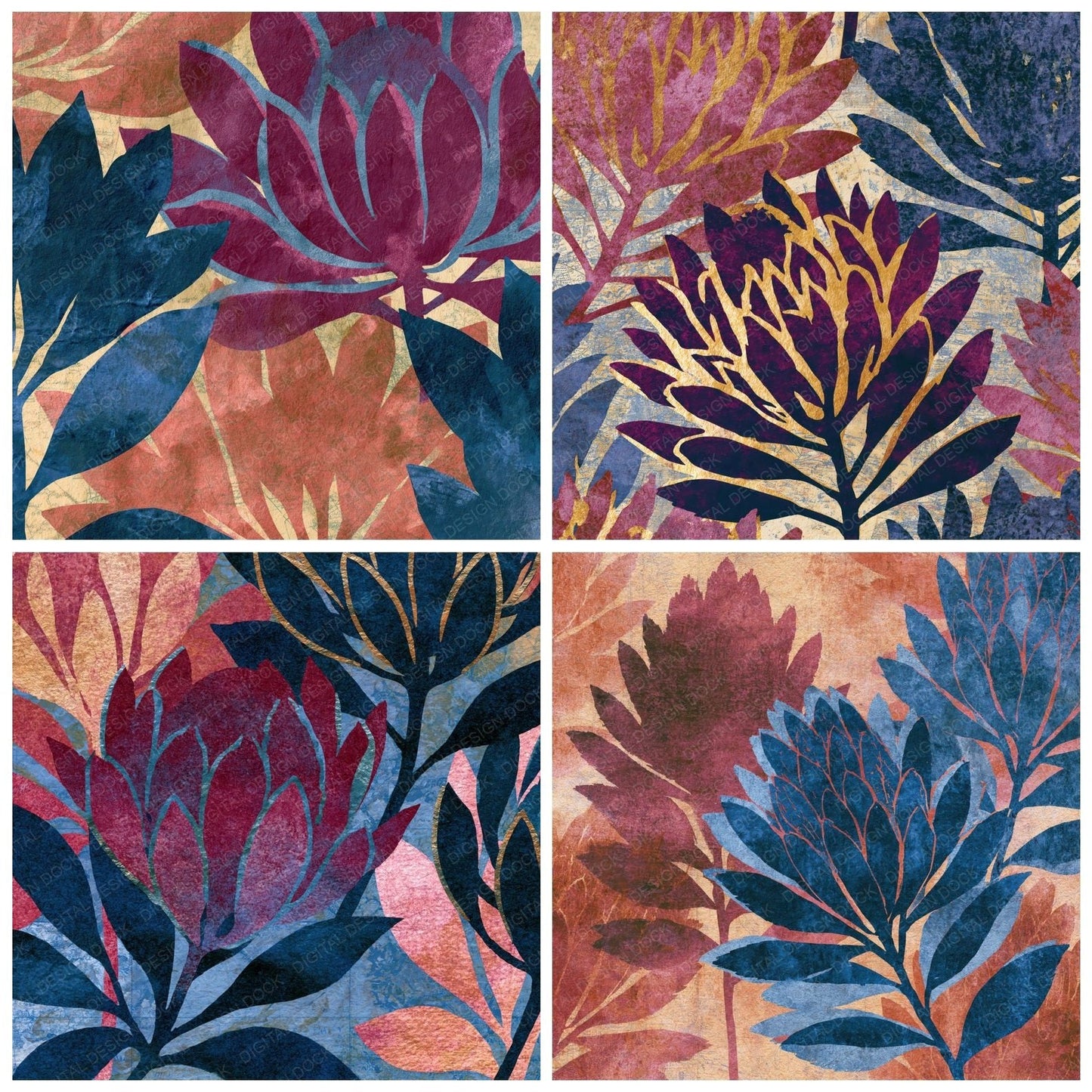 Cyanotype Banksia Wine Rose Digital Paper Pack (DDD014053)