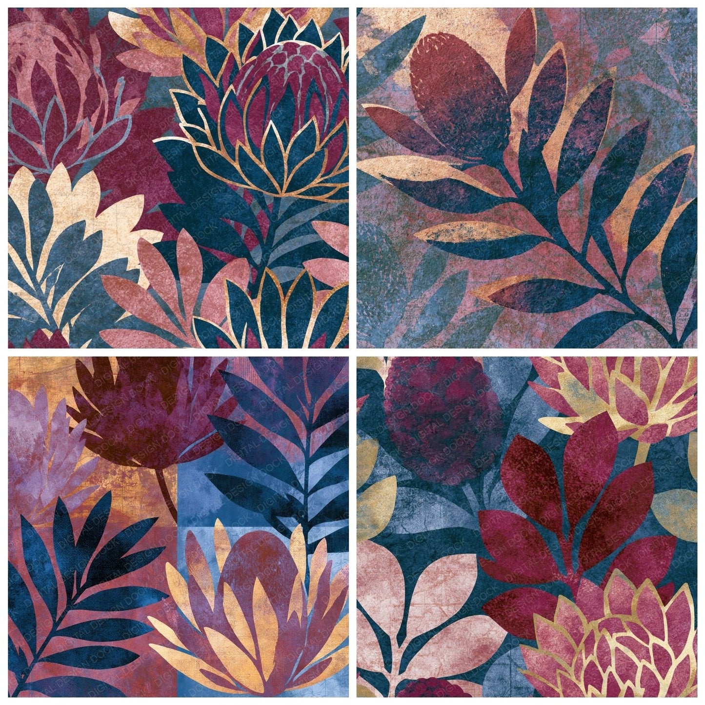 Cyanotype Banksia Wine Rose Digital Paper Pack (DDD014053)