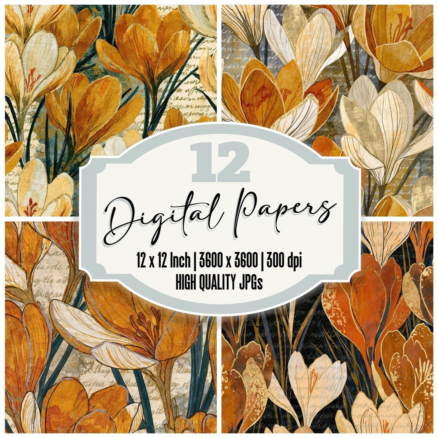 Ink Wash Crocuses Amber Cream Digital Paper Pack (DDD014057)