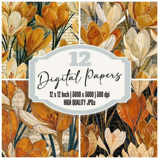 Ink Wash Crocuses Amber Cream Digital Paper Pack (DDD014057)