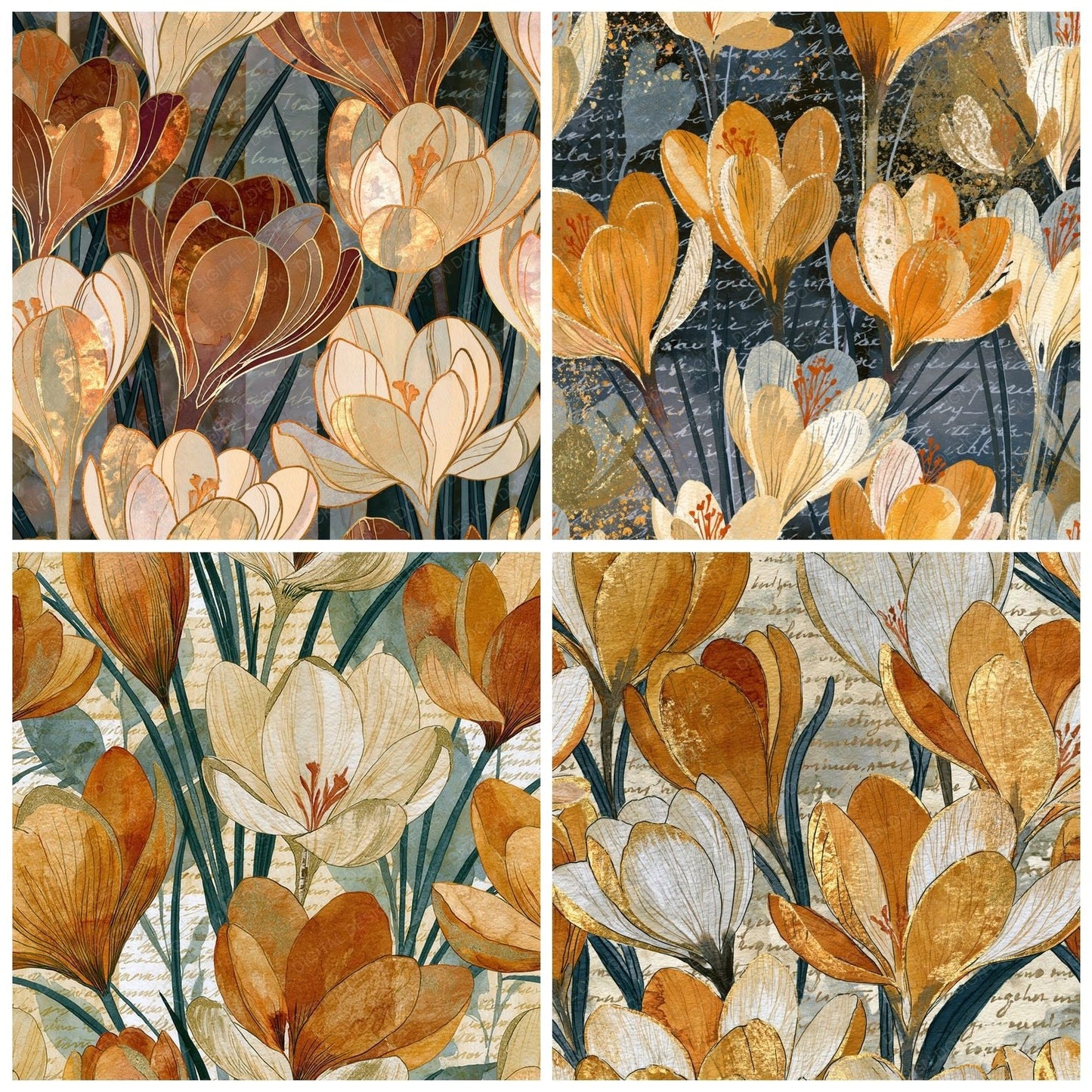 Ink Wash Crocuses Amber Cream Digital Paper Pack (DDD014057)