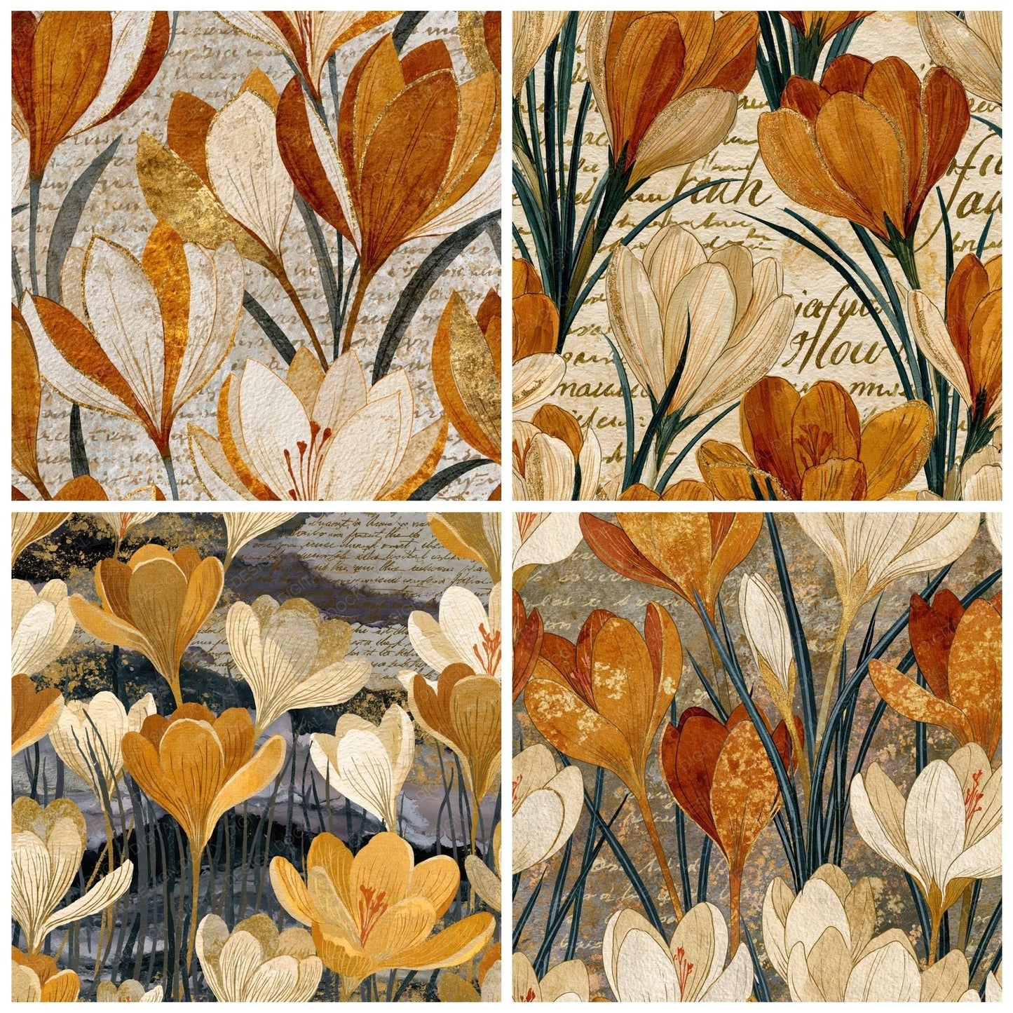 Ink Wash Crocuses Amber Cream Digital Paper Pack (DDD014057)