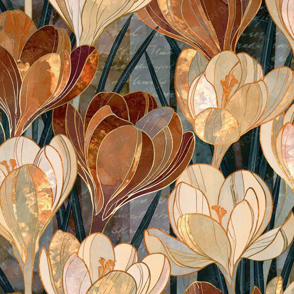 Ink Wash Crocuses Amber Cream Digital Paper Pack (DDD014057)