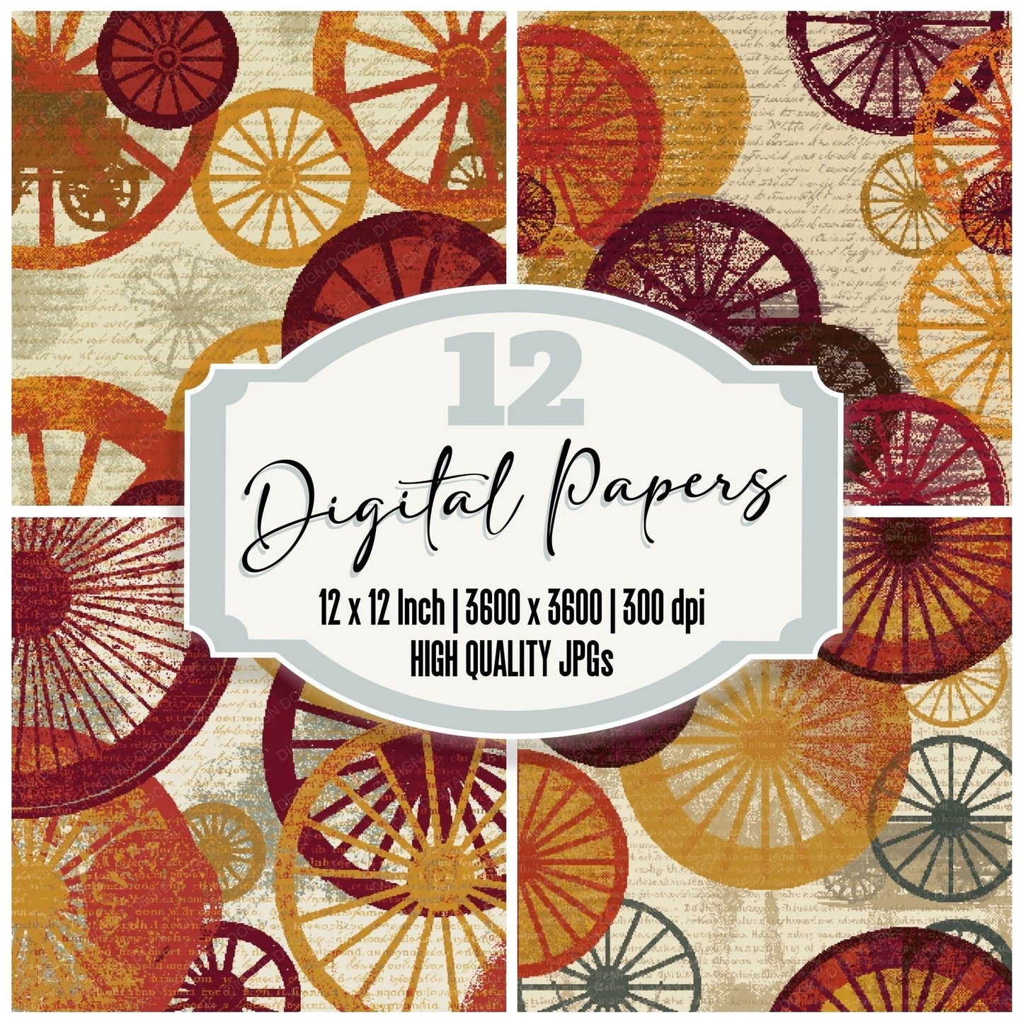 Pixel Wagon Wheels Rust Goldenrod Digital Paper Pack (DDD014059)