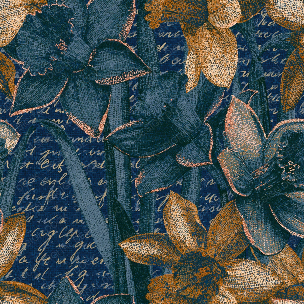 Pointillism Daffodils Midnight Green Copper Digital Paper Pack (DDD014060)