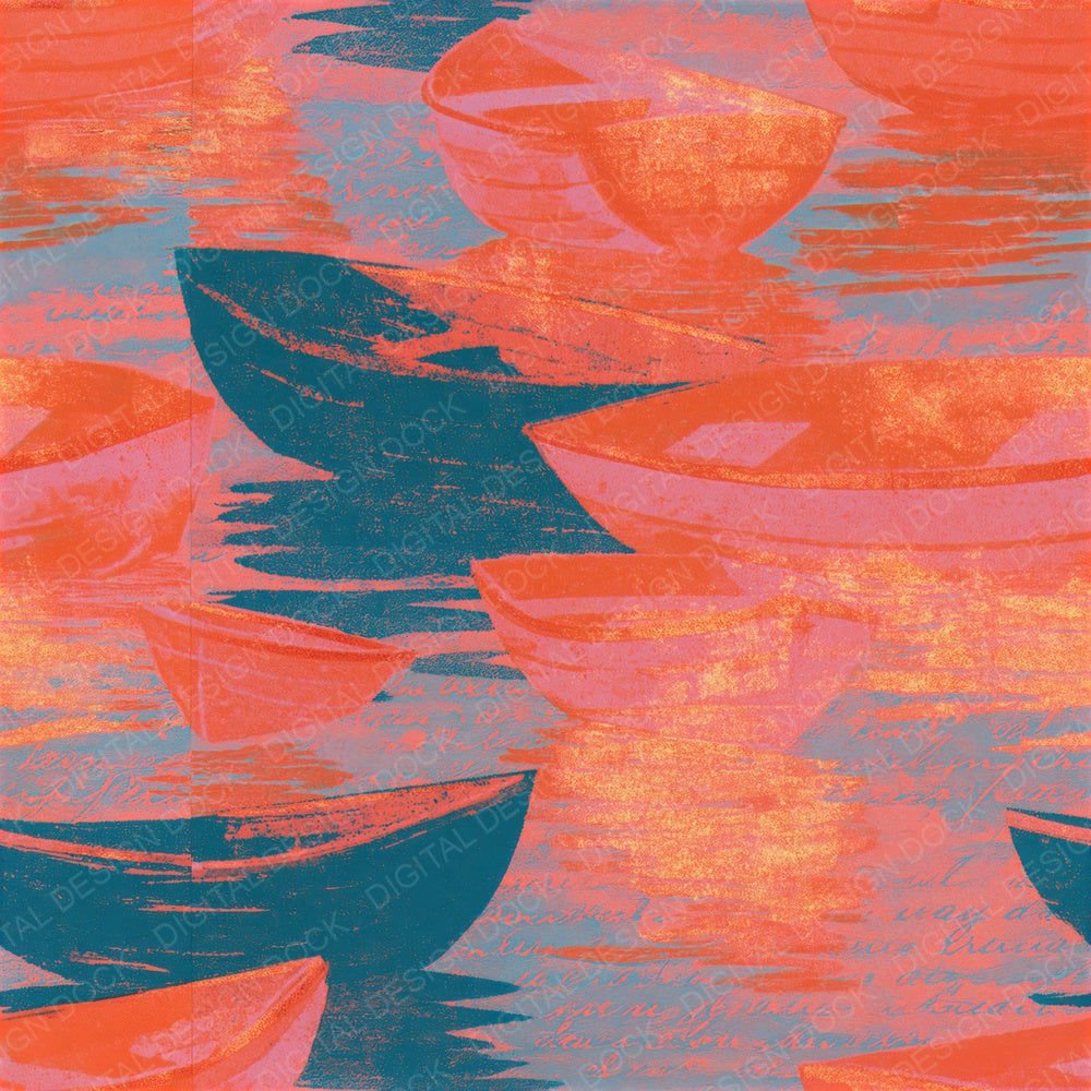 Risograph Rowing Boats Apricot Rose Seamless Digital Paper Pack (DDD014061)