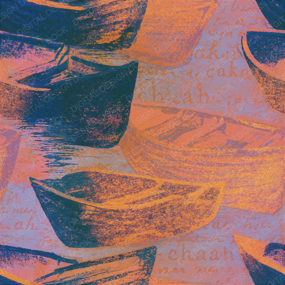 Risograph Rowing Boats Apricot Rose Seamless Digital Paper Pack (DDD014061)