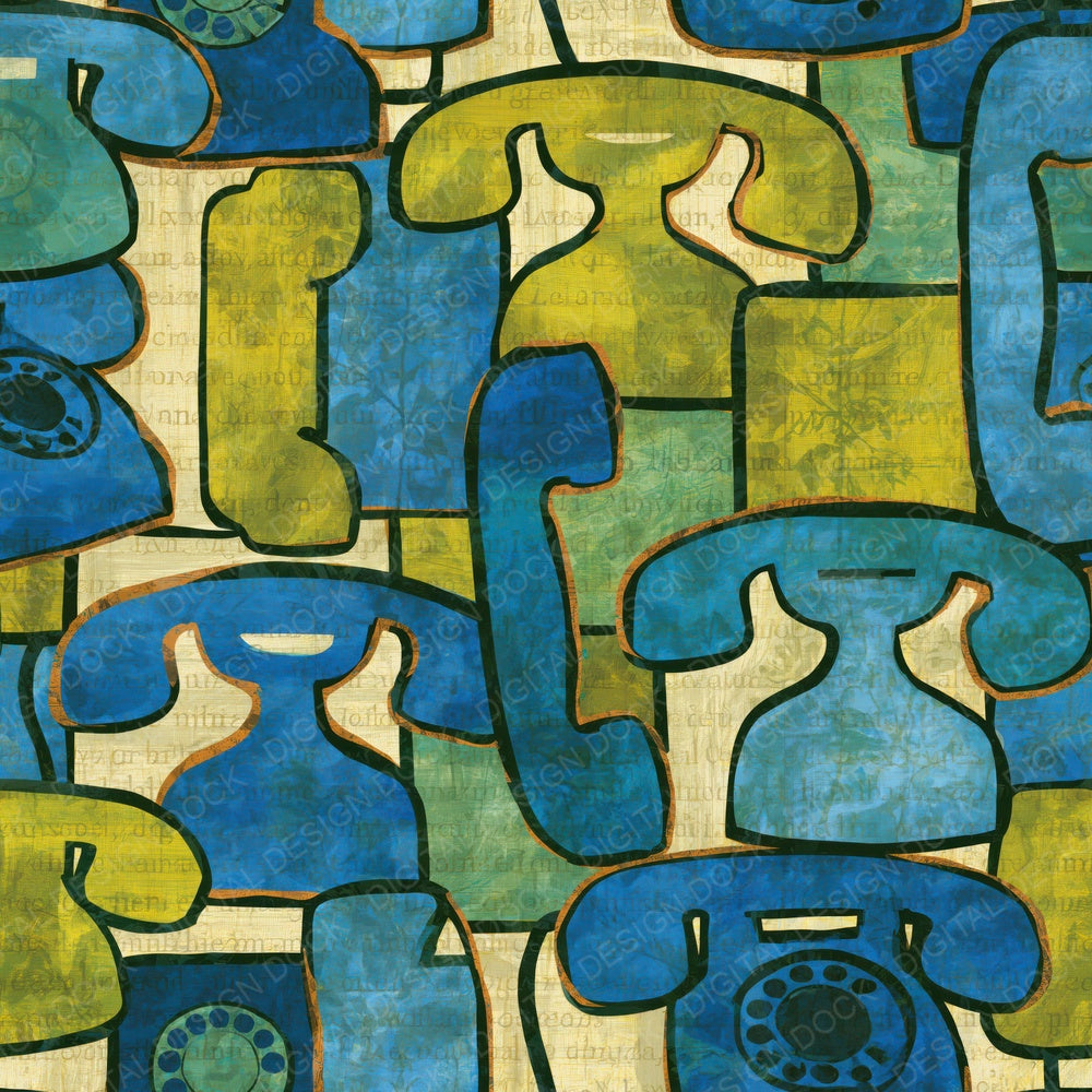 Stained Glass Vintage Telephone Azure Cypress Bone Digital Paper Pack (DDD014062)