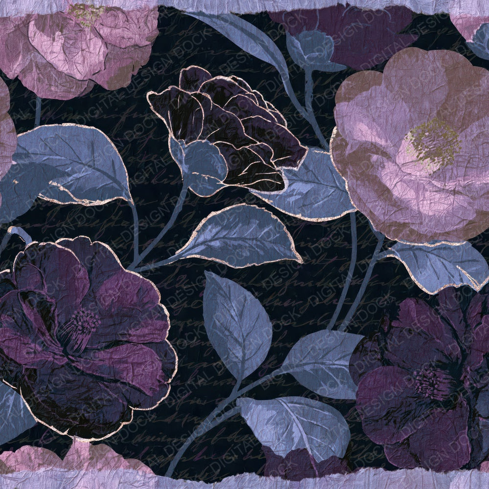 Torn Paper Camellias Mauve Plum Digital Paper Pack (DDD014063)