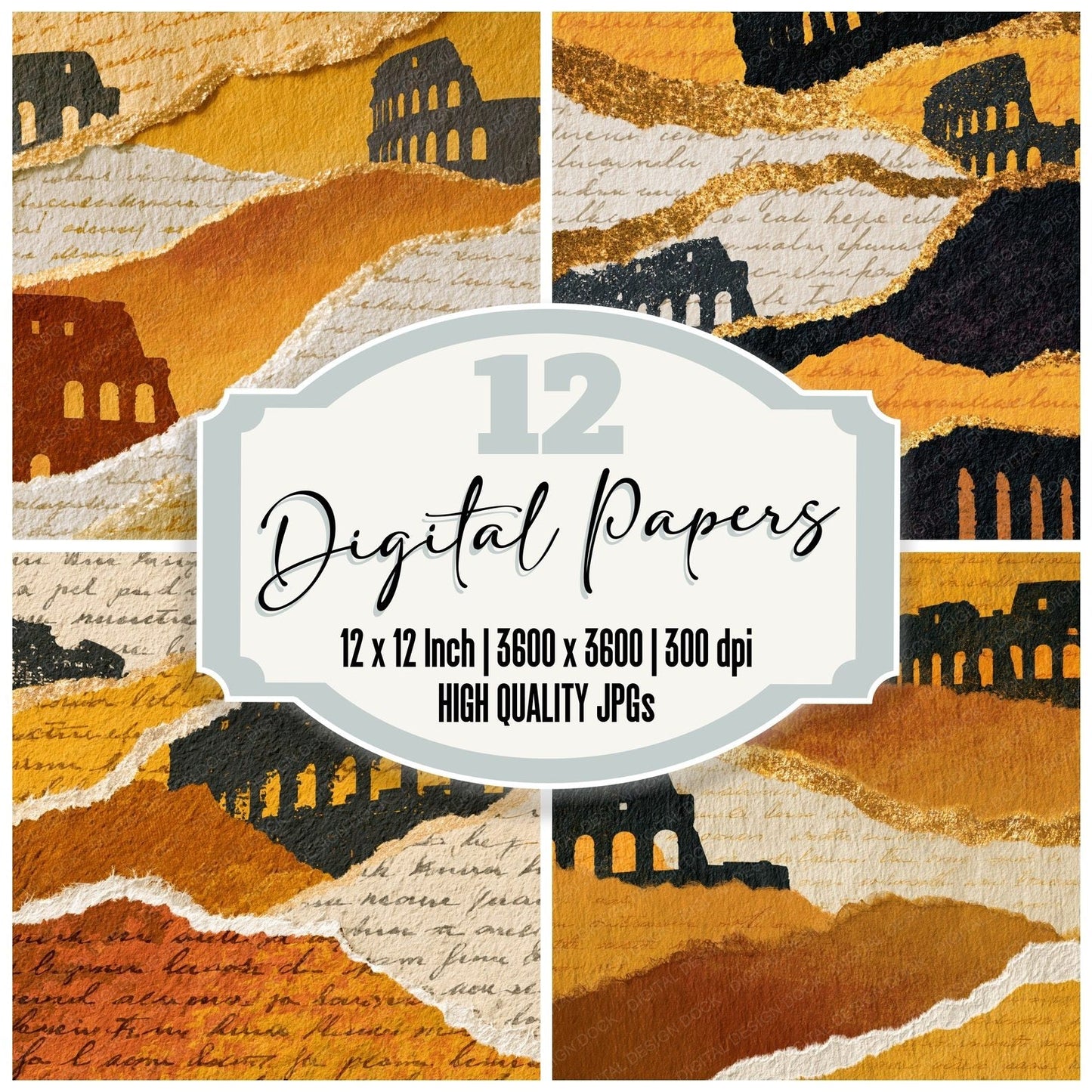 Torn Paper Colosseum Honey Cream Digital Paper Pack (DDD014064)