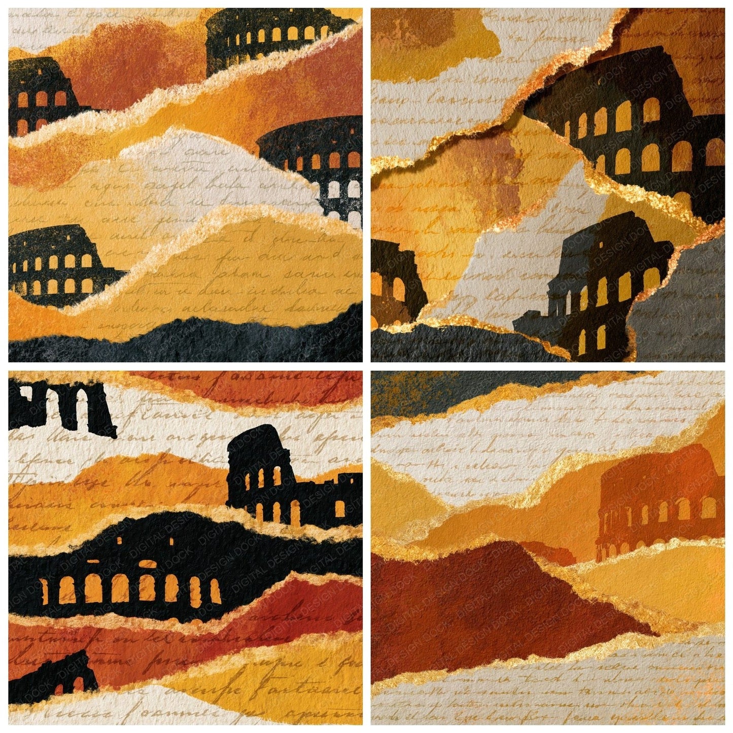 Torn Paper Colosseum Honey Cream Digital Paper Pack (DDD014064)