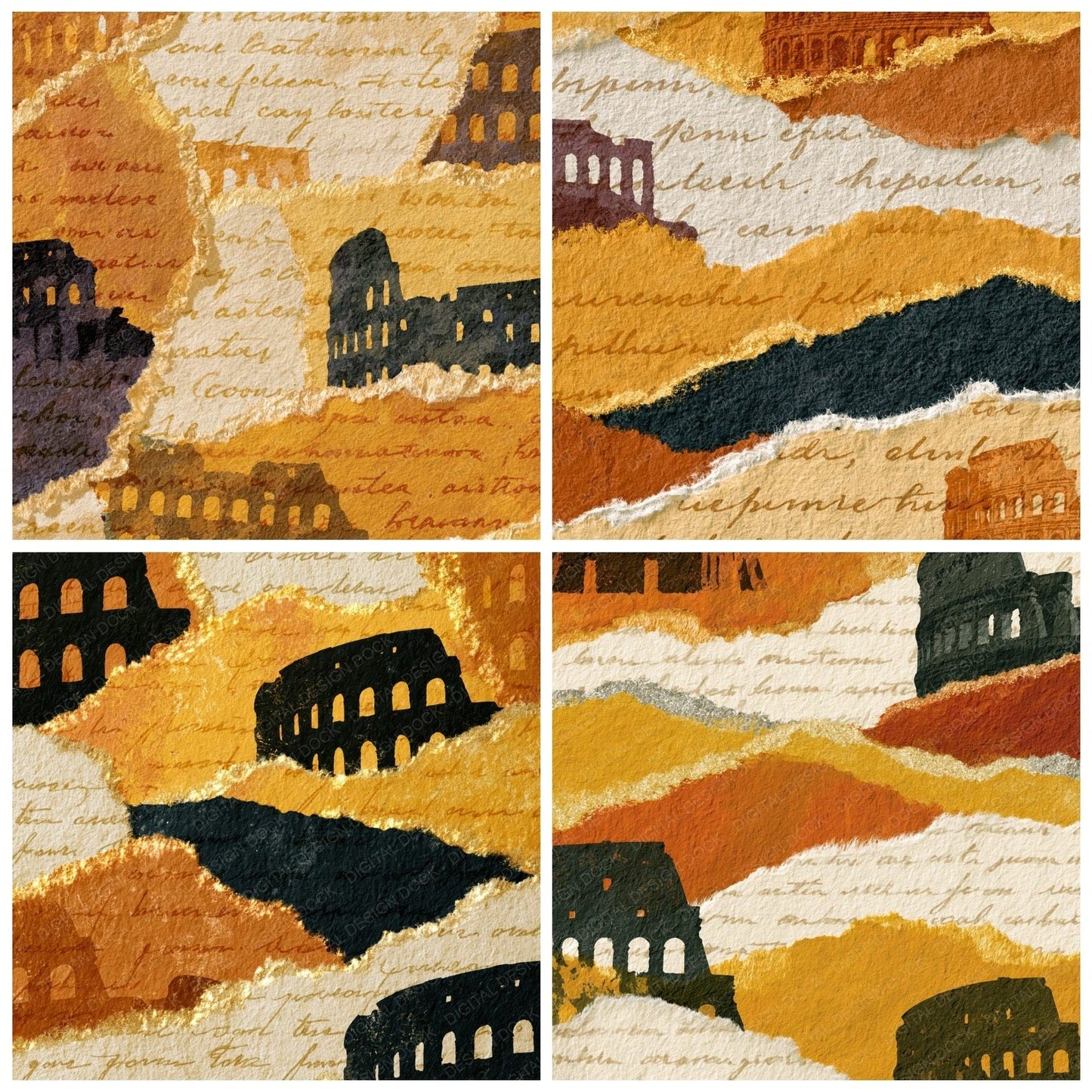 Torn Paper Colosseum Honey Cream Digital Paper Pack (DDD014064)