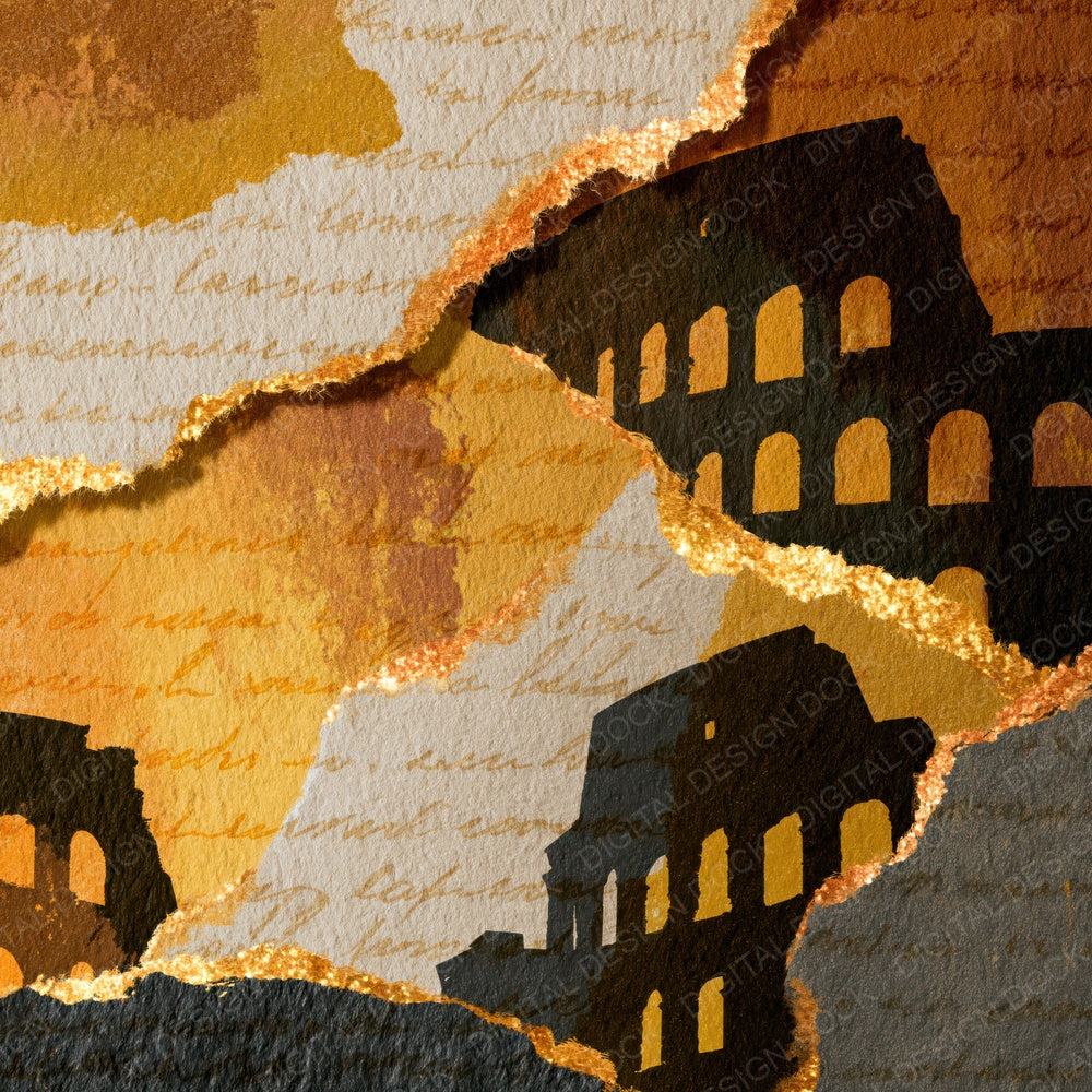 Torn Paper Colosseum Honey Cream Digital Paper Pack (DDD014064)