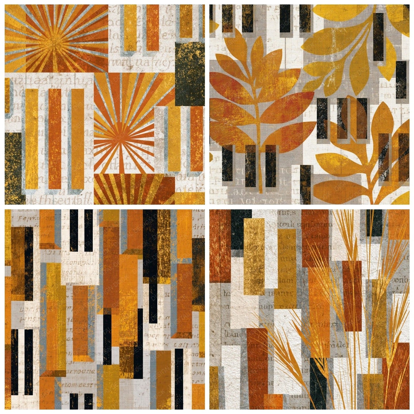 Antique Botanical Piano Keys Wheat Gold Digital Paper Pack (DDD014065)